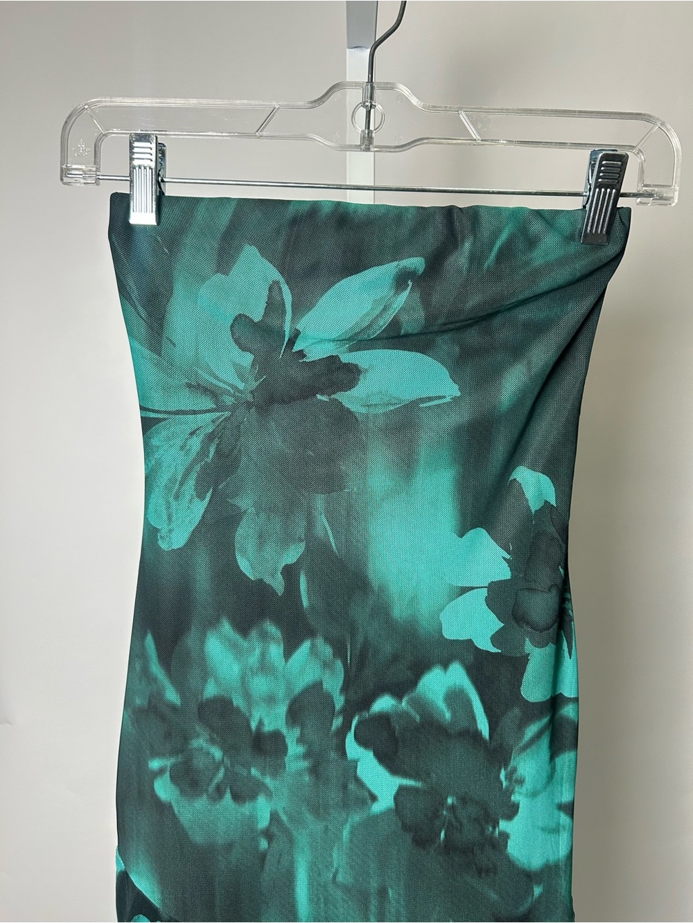 Strapless Floral Maxi Dress in Teal and Black - Picture 3 of 15